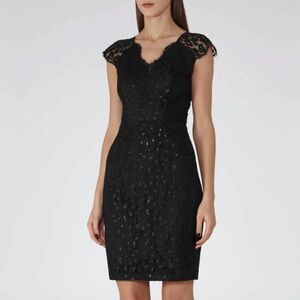 REISS Mayra Black Lace Leopard mini Dress Size US 0, UK 4 NWT new
